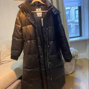 Abercrombie & Fitch Ultra Vegan Leather Long Puffer with Hood